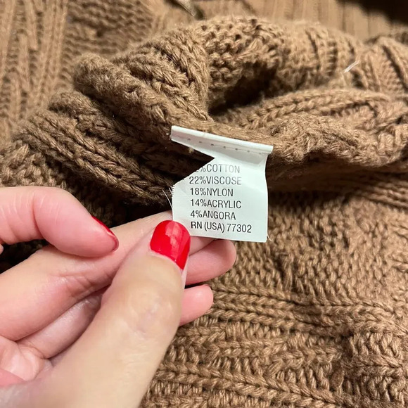 Zara Cable Knit Pennylane Cardigan Sz‎ Medium Brown Angora Blend Faux Fur Collar - Picture 4 of 8